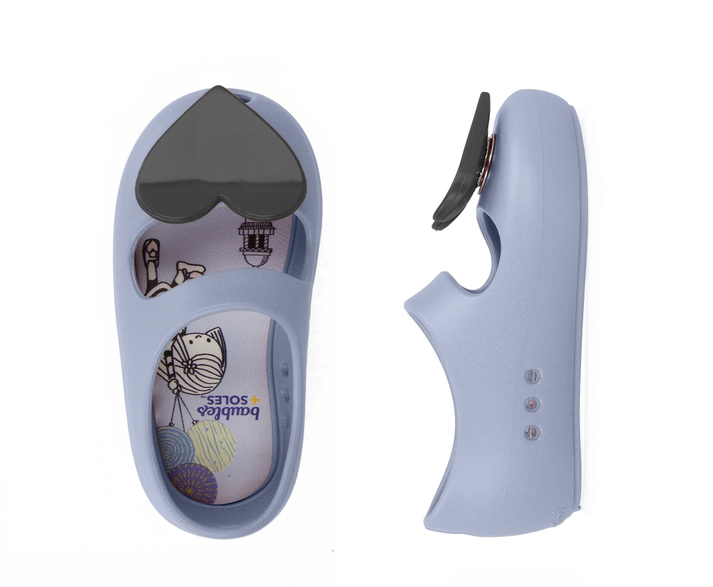 Baubles & Soles Kaia Dusty Blue with Black Heart