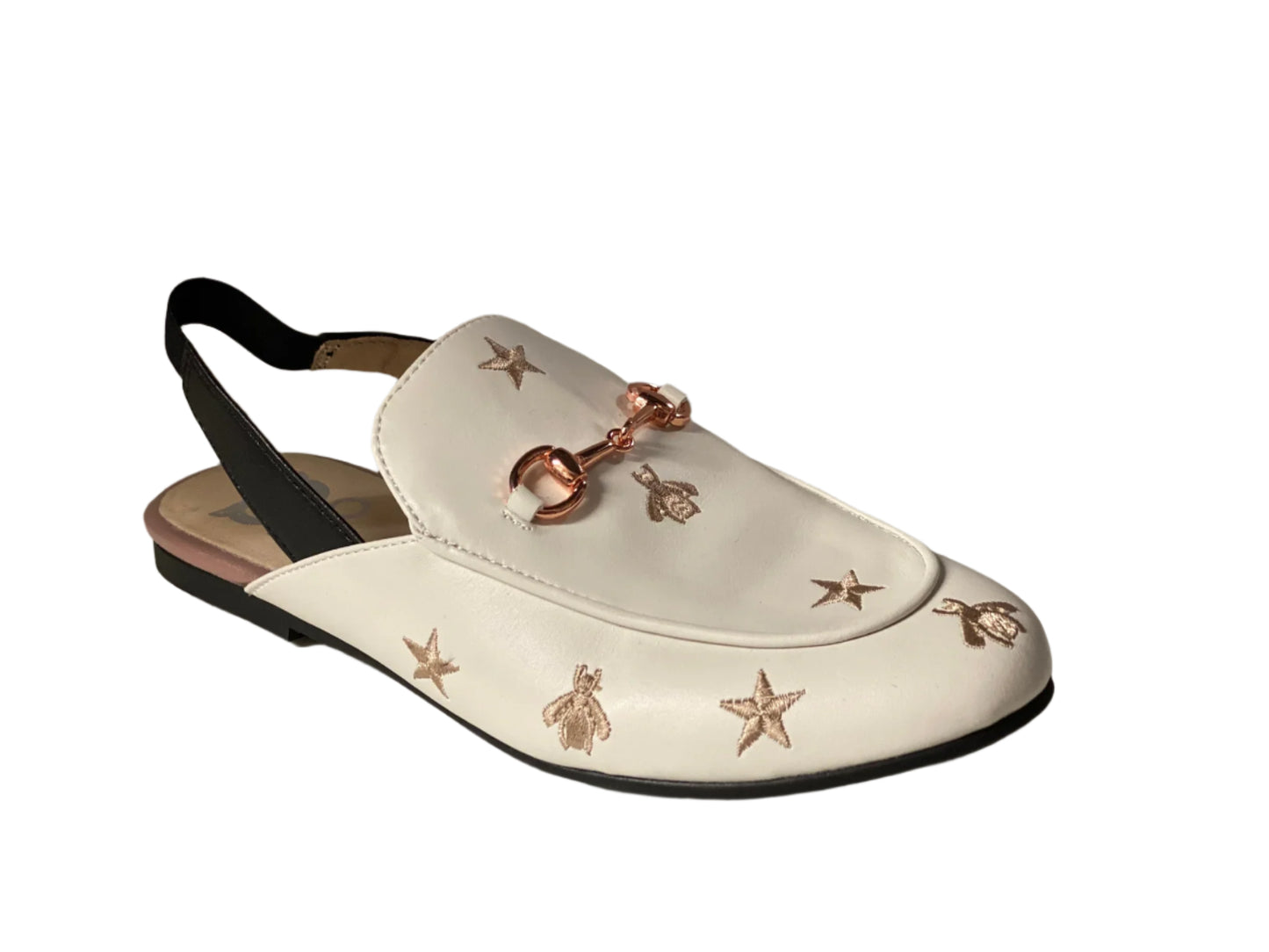 HOO Ali's Chain Mule- White- Gold Slip-on