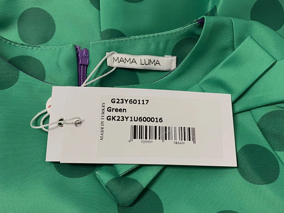 MaMa Luma Girl's Polka Dot Bow Dress -Green