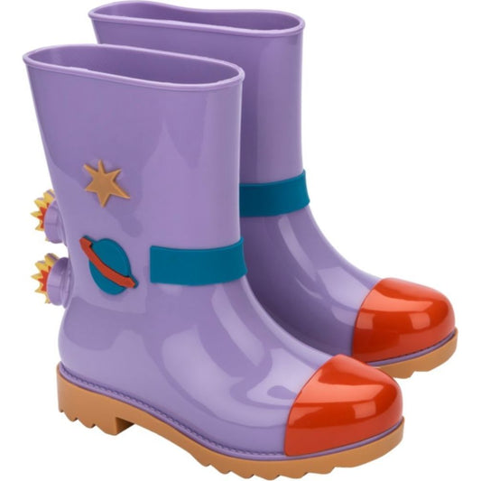 Mini Melissa Kids Rainboot + Fabula, Caramel & Lilac & Red