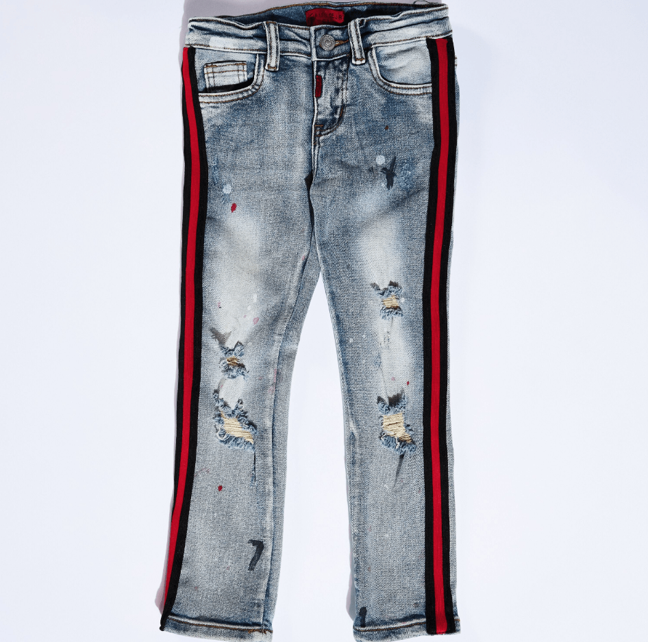 Denim de rayas rojas