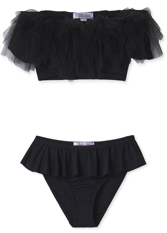 Bikini Negro Drapeado con Tul para Niñas