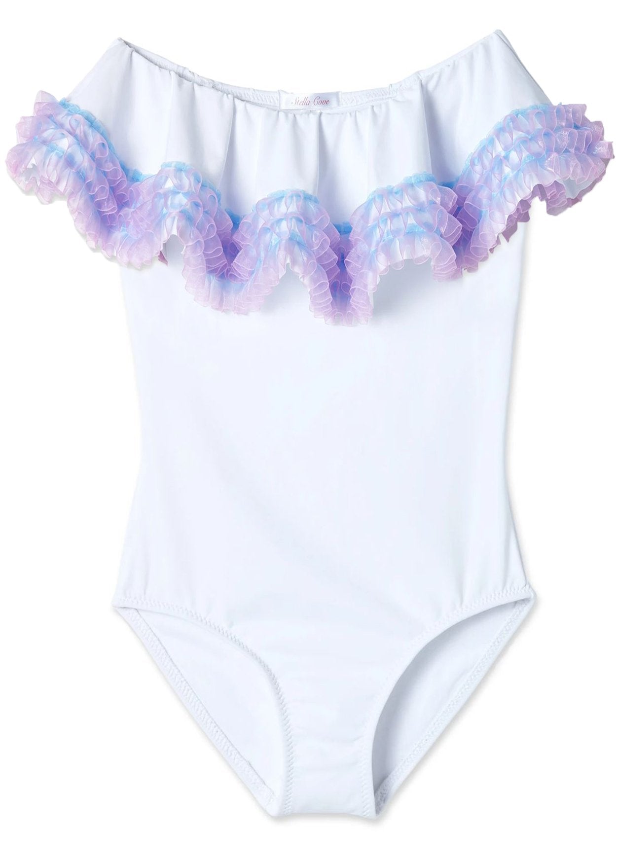 White Draped Bathing Suit with Anemone Trim