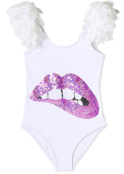 White Tank with Sequin Lips and Petals