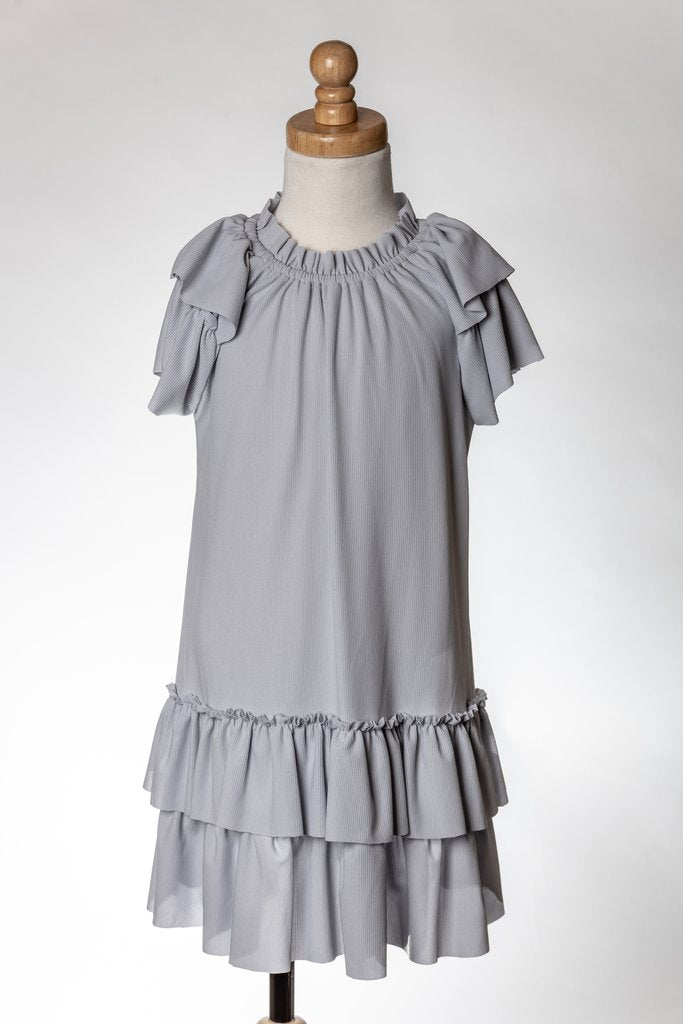 GREY RUFFLE DRESS ML