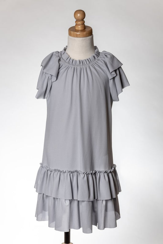 VESTIDO VOLANTE GRIS ML